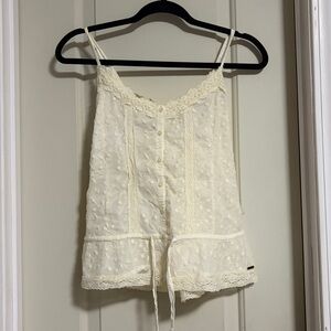 Hollister Ivory Lace Trim Top Size L